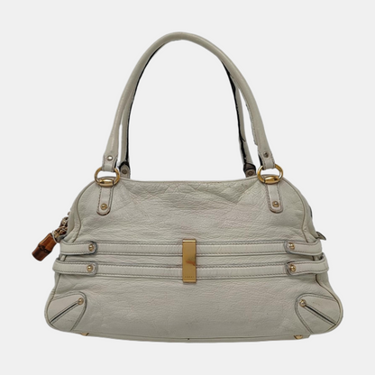 GUCCI Tote bag White leather bamboo harness buckle single shoulder bag handbag Golden hardware-(SKU)-957008402