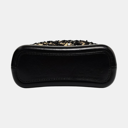 CHANEL GABRIELLE Black Sequined Woven Bag Shoulder Bag Crossbody Bag Rhodium Hardware 26 Clasp Removable Strap-(SKU)-957268642