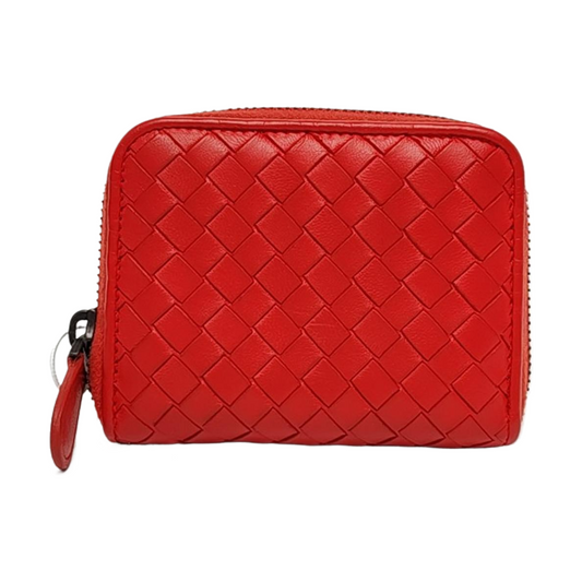 BOTTEGA VENETA Red Cowhide Woven Wallet Black hardware-(SKU)-957131888