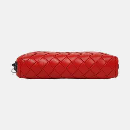 BOTTEGA VENETA Red Cowhide Woven Wallet Black hardware-(SKU)-957131888