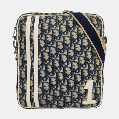 DIOR Dark Blue Coated Canvas Monogram Crossbody Shoulder Bag Silver Hardware-(SKU)-957328406