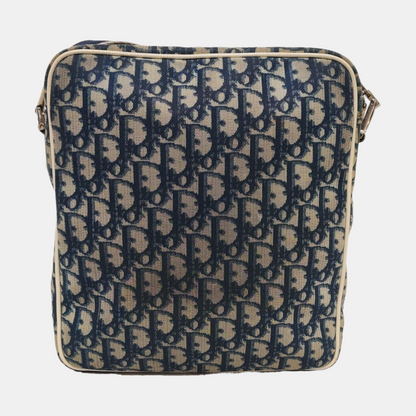 DIOR Dark Blue Coated Canvas Monogram Crossbody Shoulder Bag Silver Hardware-(SKU)-957328406