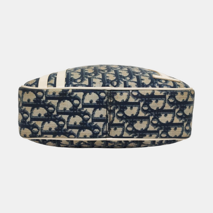 DIOR Dark Blue Coated Canvas Monogram Crossbody Shoulder Bag Silver Hardware-(SKU)-957328406
