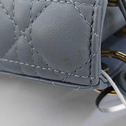 DIOR Lady Dior Mini Blue Lamb Skin Quilted Cannage Four-Gusset Shoulder Bag with Detachable Strap and Accessories Included-(SKU)-953418236
