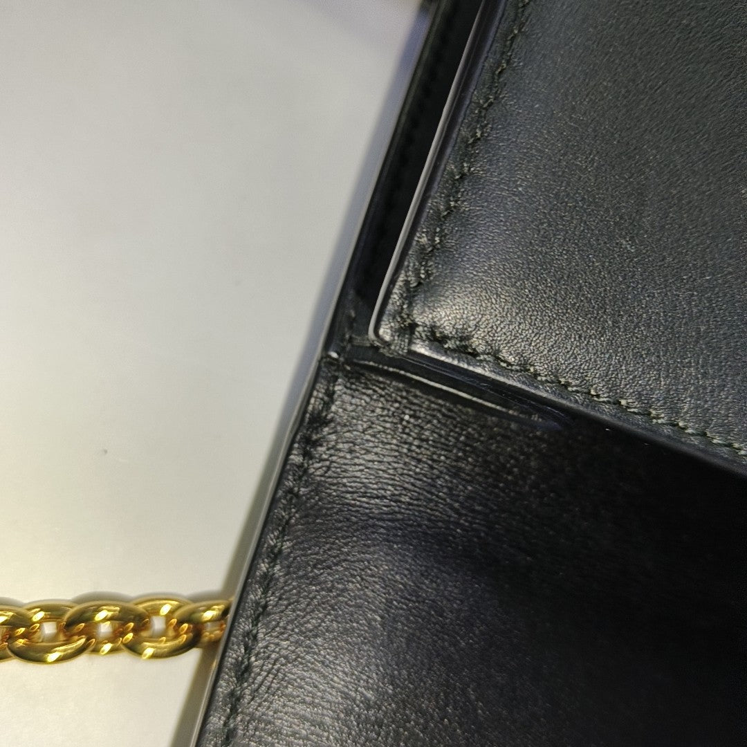 DIOR 30 Montaigne East-West Black Leather Montaigne Bag with Gold Hardware and Detachable Strap-(SKU)-957272257