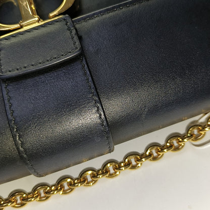 DIOR 30 Montaigne East-West Black Leather Montaigne Bag with Gold Hardware and Detachable Strap-(SKU)-957272257