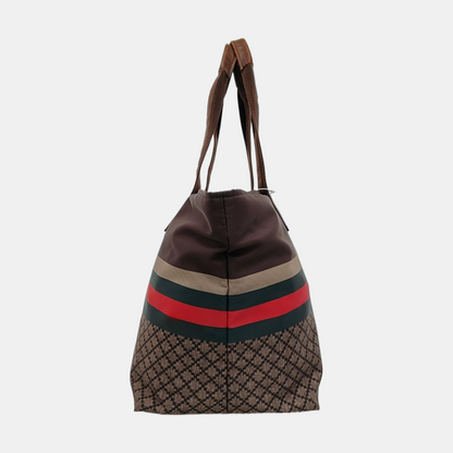 GUCCI Brown nylon monogram striped strap handbag crossbody shoulder tote Golden hardware-(SKU)-957584034