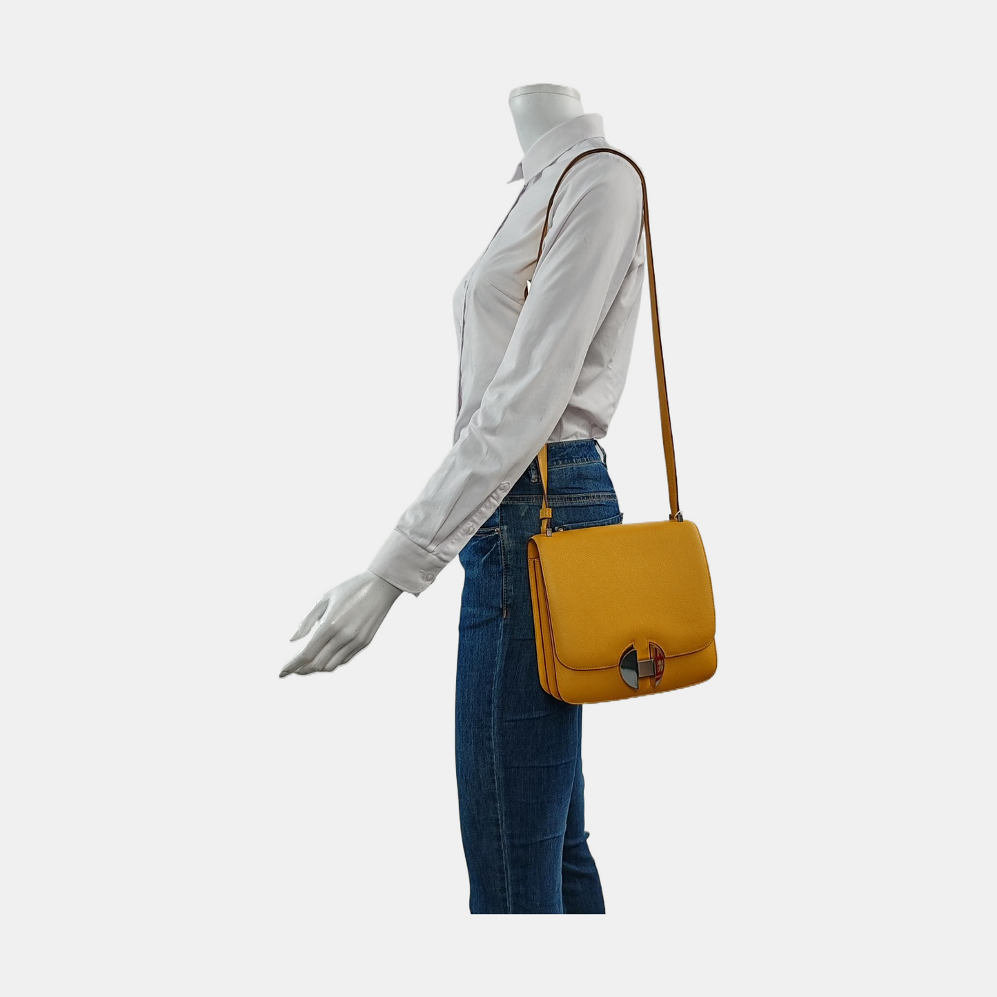 HERMÈS 2002 20 Amber Yellow Evercolor Calfskin Crossbody Shoulder Bag with Silver Hardware, C-(SKU)-957461966