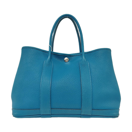 HERMÈS Garden Party 30 Duck Blue Negonda Small Bull Leather Tote Handbag with Silver Hardware-(SKU)-957462483