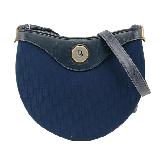 DIOR Dark Blue Canvas Monogram Crossbody Bag Single Shoulder Bag Golden hardware Vintage model-(SKU)-11199594