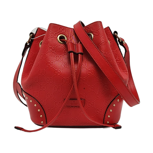 GUCCI Bucket bag Red Cowhide Monogrammed Studs Shoulder Bag Crossbody Bag Golden hardware-(SKU)-957386038