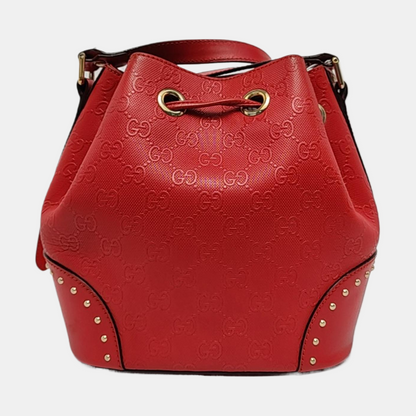 GUCCI Bucket bag Red Cowhide Monogrammed Studs Shoulder Bag Crossbody Bag Golden hardware-(SKU)-957386038