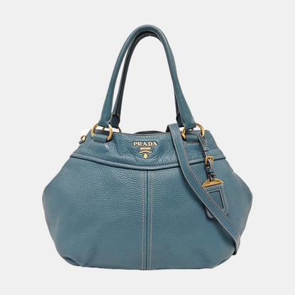PRADA Tote bag Blue Cowhide Logo Shoulder Bag Handbag Golden hardware Removable shoulder strap-(SKU)-957689174