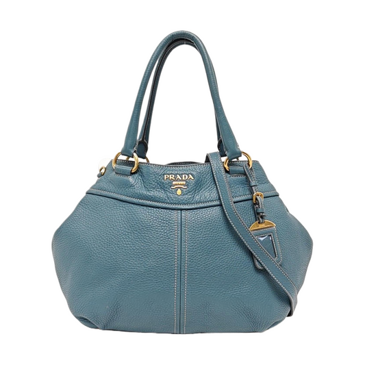 PRADA Tote bag Blue Cowhide Logo Shoulder Bag Handbag Golden hardware Removable shoulder strap-(SKU)-957689174