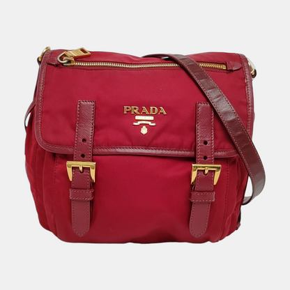 PRADA Vela Messenger Bag Red Nylon Cross Grain Single Shoulder Crossbody Golden hardware Removable shoulder strap-(SKU)-957669142