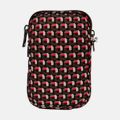 PRADA Cell Phone Bag Brown Nylon Monogrammed Printed Single Shoulder Bag Crossbody Silver Hardware Removable shoulder strap-(SKU)-957241212