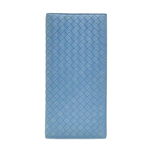 BOTTEGA VENETA Light Blue Lamb Leather Woven Wallet Black hardware-(SKU)-957556480