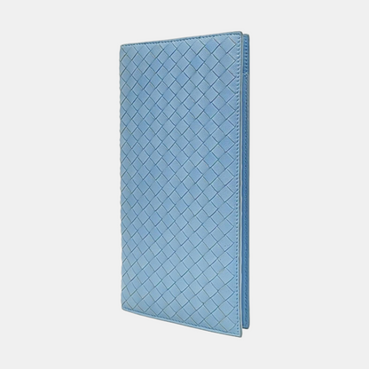 BOTTEGA VENETA Light Blue Lamb Leather Woven Wallet Black hardware-(SKU)-957556480