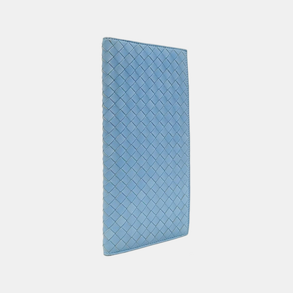 BOTTEGA VENETA Light Blue Lamb Leather Woven Wallet Black hardware-(SKU)-957556480