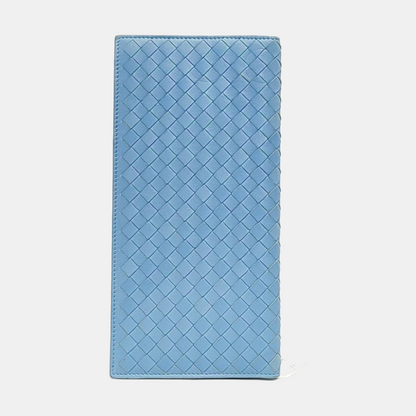 BOTTEGA VENETA Light Blue Lamb Leather Woven Wallet Black hardware-(SKU)-957556480