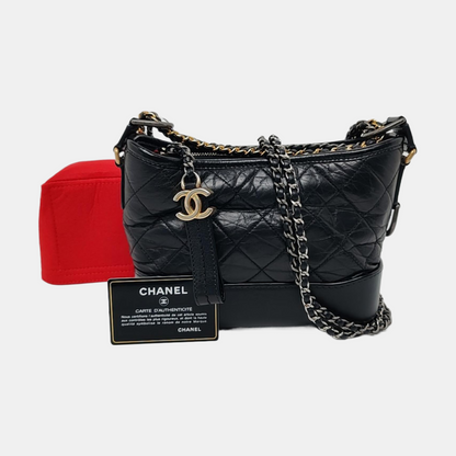 CHANEL GABRIELLE Small Black Leather Quilted Chain Bag Crossbody Bag, Single Shoulder Bag, Handbag, Gold and Silver Rhodium-Plated Hardware, 24 Clasp, Detachable Shoulder Strap-(SKU)-957601167