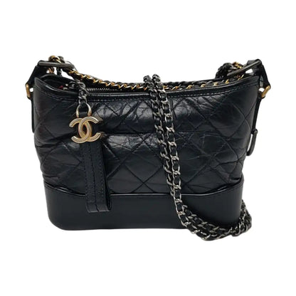 CHANEL GABRIELLE Small Black Leather Quilted Chain Bag Crossbody Bag, Single Shoulder Bag, Handbag, Gold and Silver Rhodium-Plated Hardware, 24 Clasp, Detachable Shoulder Strap-(SKU)-957601167