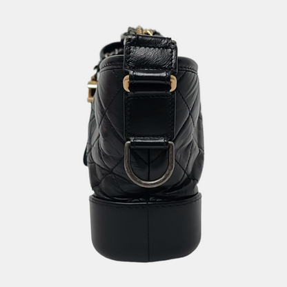 CHANEL GABRIELLE Small Black Leather Quilted Chain Bag Crossbody Bag, Single Shoulder Bag, Handbag, Gold and Silver Rhodium-Plated Hardware, 24 Clasp, Detachable Shoulder Strap-(SKU)-957601167