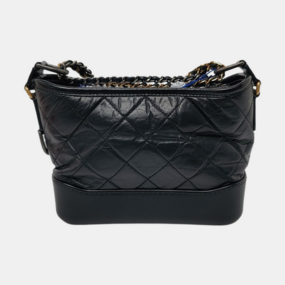 CHANEL GABRIELLE Small Black Leather Quilted Chain Bag Crossbody Bag, Single Shoulder Bag, Handbag, Gold and Silver Rhodium-Plated Hardware, 24 Clasp, Detachable Shoulder Strap-(SKU)-957601167
