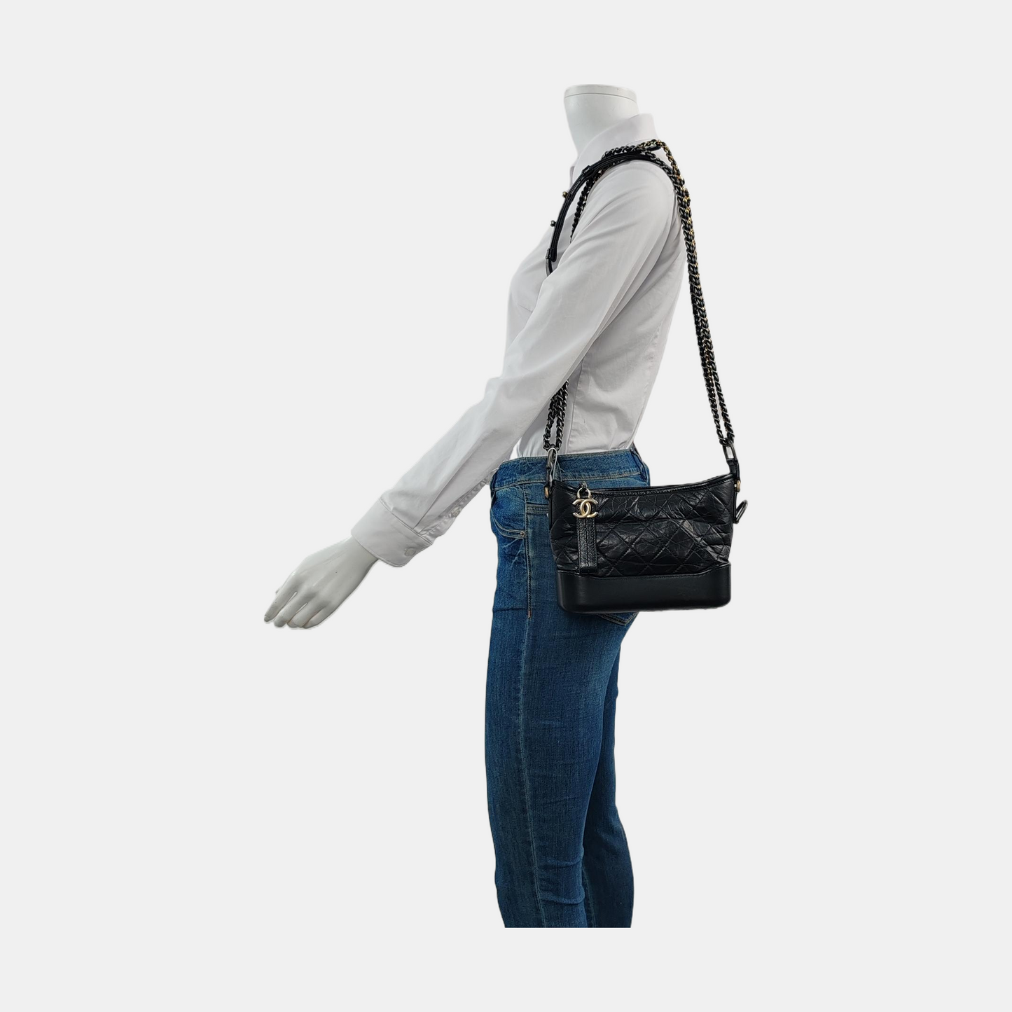 CHANEL GABRIELLE Small Black Leather Quilted Chain Bag Crossbody Bag, Single Shoulder Bag, Handbag, Gold and Silver Rhodium-Plated Hardware, 24 Clasp, Detachable Shoulder Strap-(SKU)-957601167