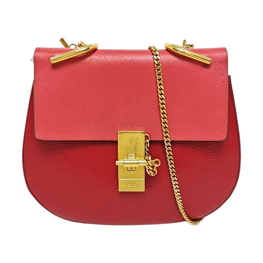 Chloé Drew Medium size Red Leather Piggy Bag Crossbody Single Shoulder Bag Golden hardware-(SKU)-957567853