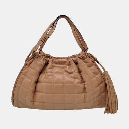 GUCCI Deco Medium Camel Leather Quilted Single Shoulder Bag with Gold Hardware 3 Removable Straps-(SKU)-957612728