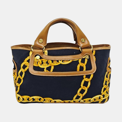 CELINE BOOGIE Black Canvas Tote Bag Golden hardware-(SKU)-957315028