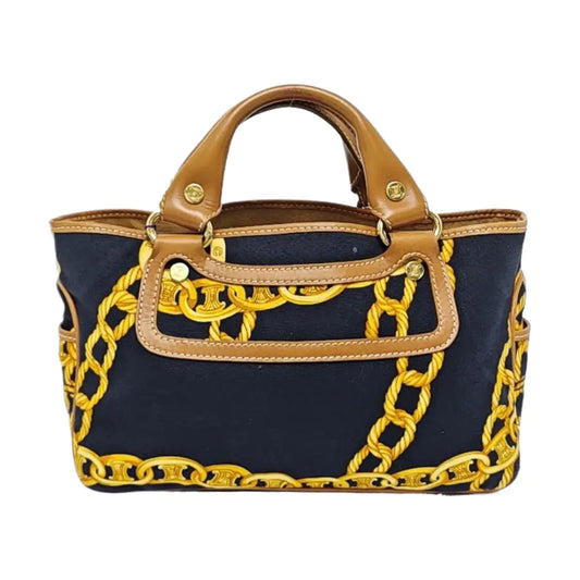 CELINE BOOGIE Black Canvas Tote Bag Golden hardware-(SKU)-957315028