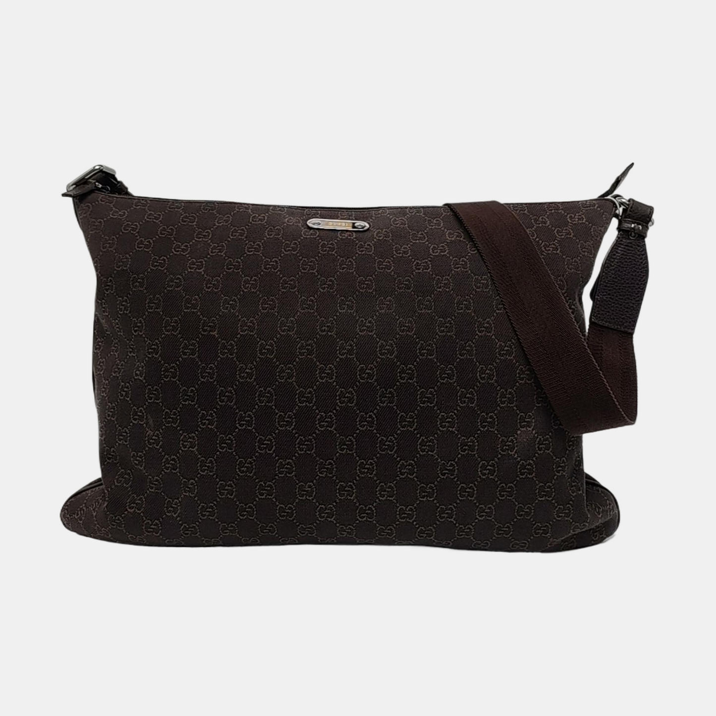 GUCCI Dark Brown Canvas Vintage Shoulder and Crossbody Bag Silver Hardware-(SKU)-957590302