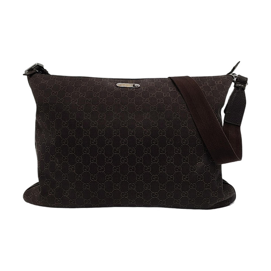 GUCCI Dark Brown Canvas Vintage Shoulder and Crossbody Bag Silver Hardware-(SKU)-957590302