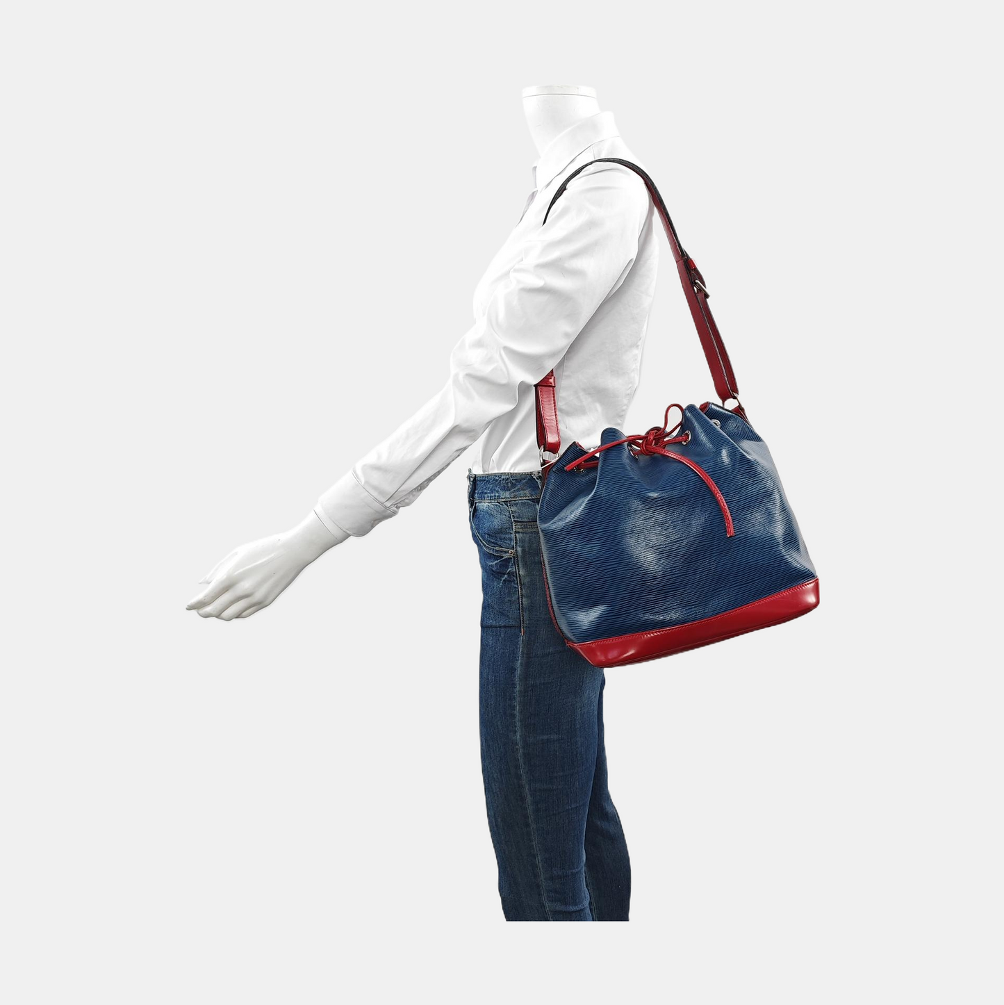 LOUIS VUITTON NOÉ Medium size 蓝色EPI牛皮水波纹Shoulder Bag Handbag Silver Hardware Removable shoulder strap-(SKU)-957681531