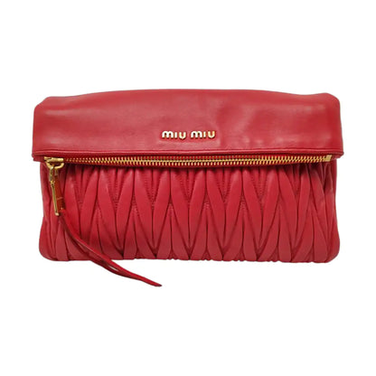 Miu Miu Red Sheepskin Quilted Clutch Bag Handbag Single Shoulder Bag Golden hardware-(SKU)-957691909