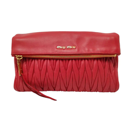 Miu Miu Red Sheepskin Quilted Clutch Bag Handbag Single Shoulder Bag Golden hardware-(SKU)-957691909