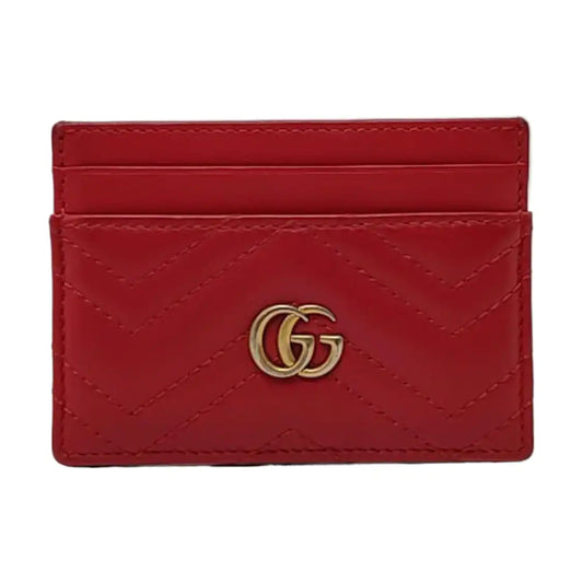 GUCCI GG Marmont Red leather quilted wave-pattern card holder Golden hardware-(SKU)-957726632