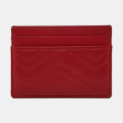 GUCCI GG Marmont Red leather quilted wave-pattern card holder Golden hardware-(SKU)-957726632