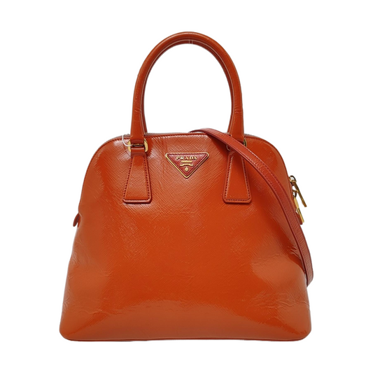 PRADA Promenade Orange Red Cowhide Logo Cross Grain Single Shoulder Crossbody Bag Golden hardware Removable shoulder strap-(SKU)-957813224