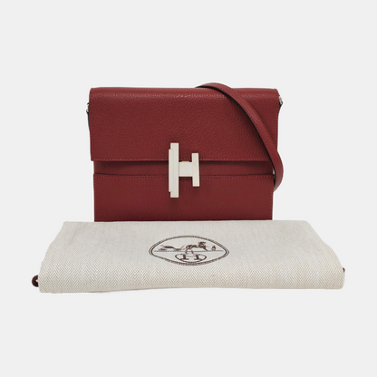 HERMÈS Cinhetic Red Chèvre Mysore Goat Leather Shoulder Bag Tote Bag Silver Hardware D Detachable Strap-(SKU)-957717747