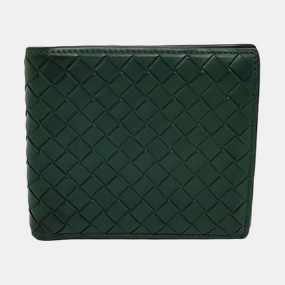 BOTTEGA VENETA Dark Green Leather Woven Wallet-(SKU)-957985549