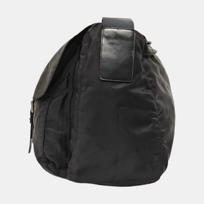 PRADA Vela Messenger Bag Black nylon logo crossbody bag shoulder bag Silver Hardware-(SKU)-957820896