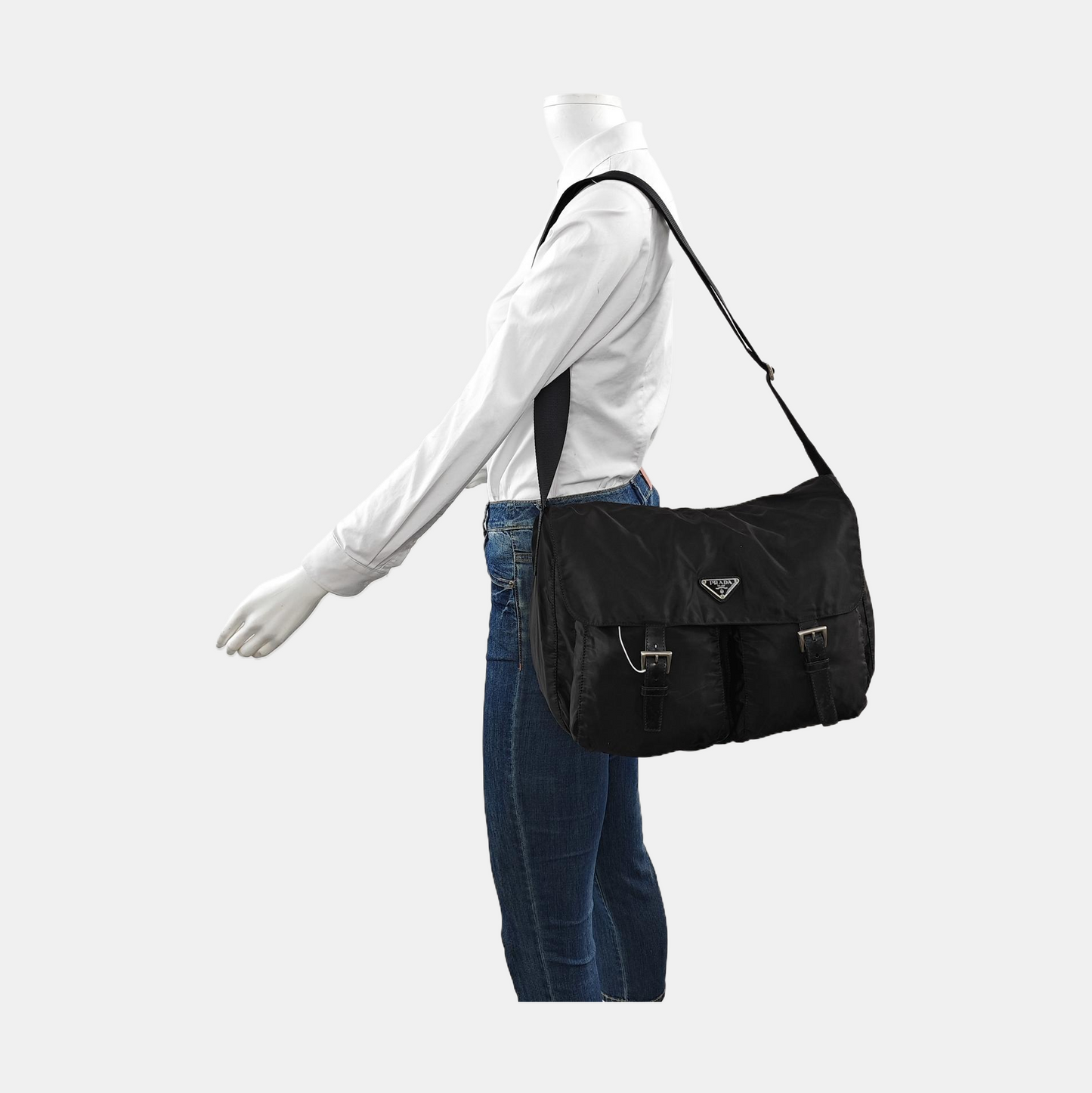 PRADA Vela Messenger Bag Black nylon logo crossbody bag shoulder bag Silver Hardware-(SKU)-957820896