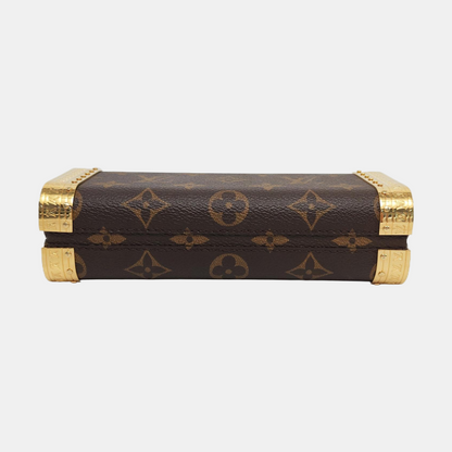 LOUIS VUITTON VANITY CASE Brown Coated Canvas Monogram Crossbody Shoulder Bag Tote Bag Gold Hardware 2 Removable Shoulder Straps-(SKU)-957302844