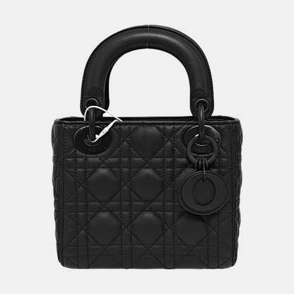 DIOR Lady Dior Mini Black Lamb Skin Cannage QuiltedHandbag Shoulder Bag Crossbody with Black Hardware-(SKU)-957976279