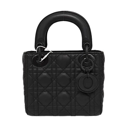 DIOR Lady Dior Mini Black Lamb Skin Cannage QuiltedHandbag Shoulder Bag Crossbody with Black Hardware-(SKU)-957976279