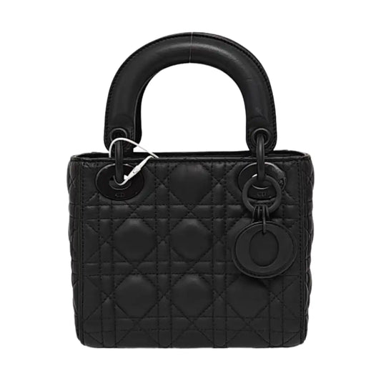 DIOR Lady Dior Mini Black Lamb Skin Cannage QuiltedHandbag Shoulder Bag Crossbody with Black Hardware-(SKU)-957976279