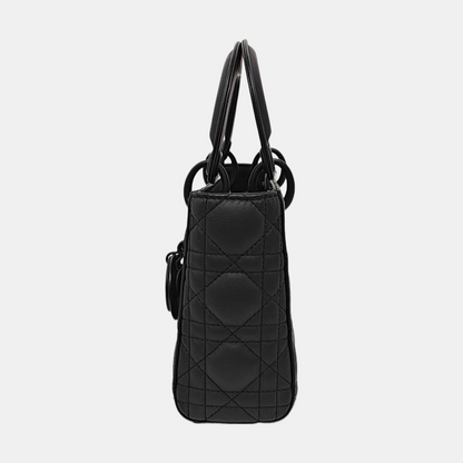 DIOR Lady Dior Mini Black Lamb Skin Cannage QuiltedHandbag Shoulder Bag Crossbody with Black Hardware-(SKU)-957976279